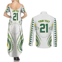 Custom Rugby Cook Islands Avaiki Couples Matching Summer Maxi Dress and Long Sleeve Button Shirt White Kuki Airani Tribal Maori Inspired - Polynesian Pride