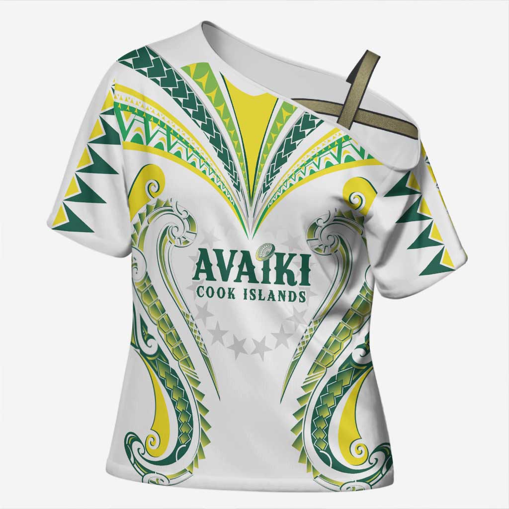 Custom Rugby Cook Islands Avaiki Cross Shoulder Shirt White Kuki Airani Tribal Maori Inspired LT9 Female White - Polynesian Pride