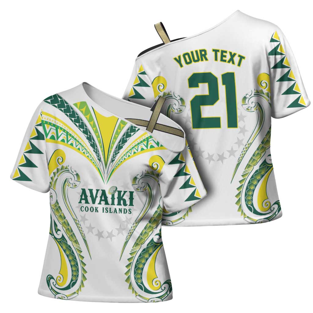 Custom Rugby Cook Islands Avaiki Cross Shoulder Shirt White Kuki Airani Tribal Maori Inspired LT9 - Polynesian Pride