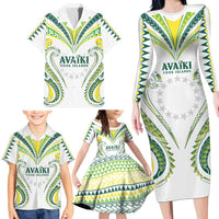 Custom Rugby Cook Islands Avaiki Family Matching Long Sleeve Bodycon Dress and Hawaiian Shirt White Kuki Airani Tribal Maori Inspired - Polynesian Pride