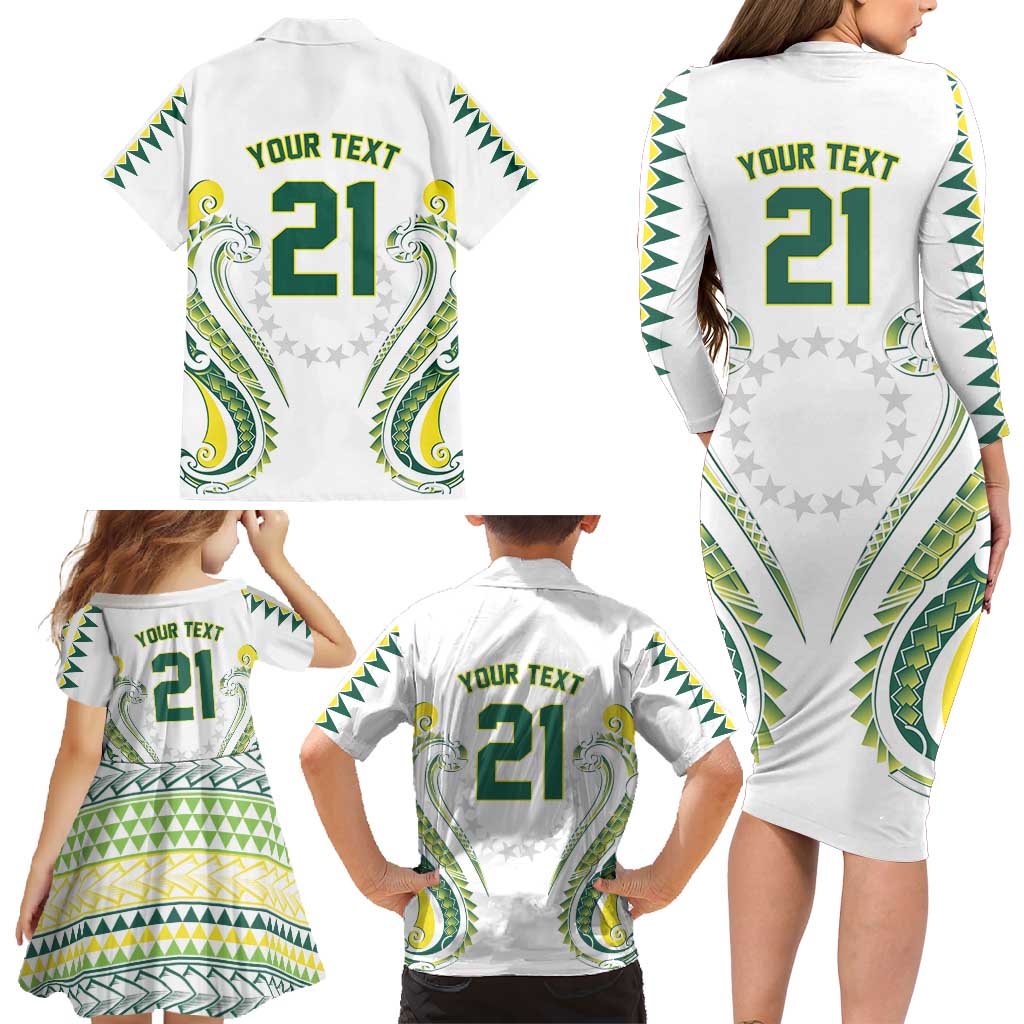 Custom Rugby Cook Islands Avaiki Family Matching Long Sleeve Bodycon Dress and Hawaiian Shirt White Kuki Airani Tribal Maori Inspired - Polynesian Pride