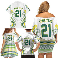 Custom Rugby Cook Islands Avaiki Family Matching Off Shoulder Short Dress and Hawaiian Shirt White Kuki Airani Tribal Maori Inspired - Polynesian Pride