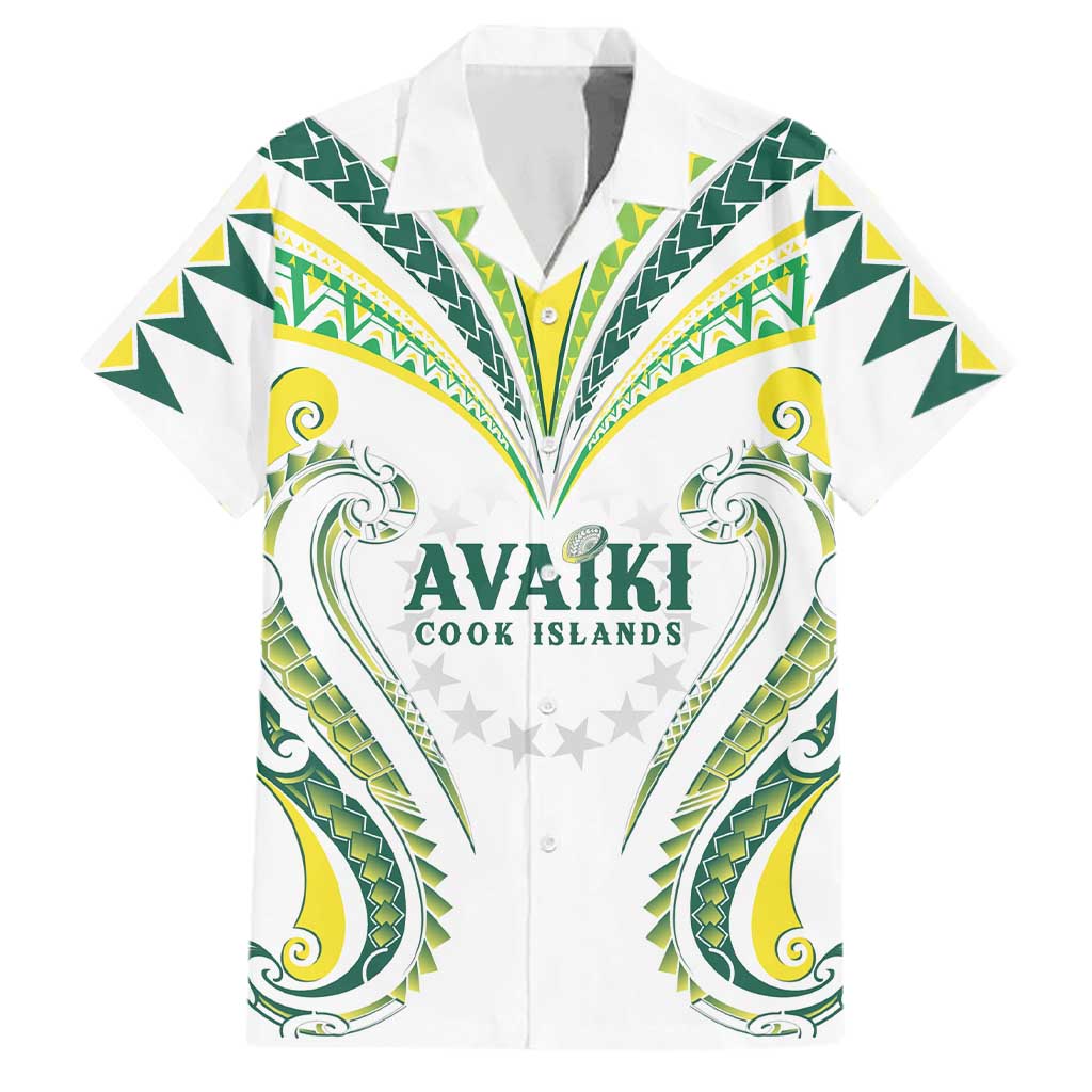 Custom Rugby Cook Islands Avaiki Family Matching Puletasi and Hawaiian Shirt White Kuki Airani Tribal Maori Inspired LT9 Dad's Shirt - Short Sleeve White - Polynesian Pride