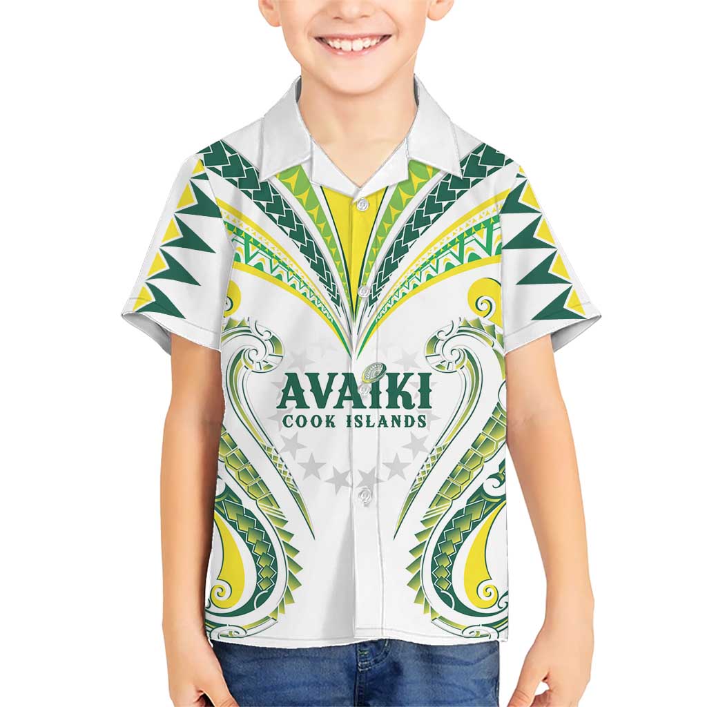 Custom Rugby Cook Islands Avaiki Family Matching Puletasi and Hawaiian Shirt White Kuki Airani Tribal Maori Inspired LT9 Son's Shirt White - Polynesian Pride