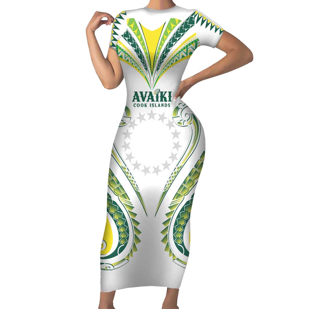 Custom Rugby Cook Islands Avaiki Family Matching Short Sleeve Bodycon Dress and Hawaiian Shirt White Kuki Airani Tribal Maori Inspired - Polynesian Pride