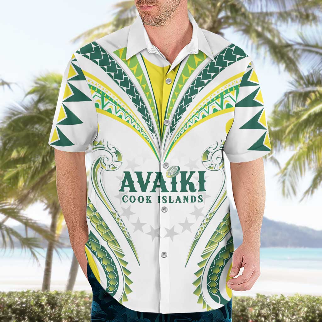 Custom Rugby Cook Islands Avaiki Hawaiian Shirt White Kuki Airani Tribal Maori Inspired LT9 - Polynesian Pride