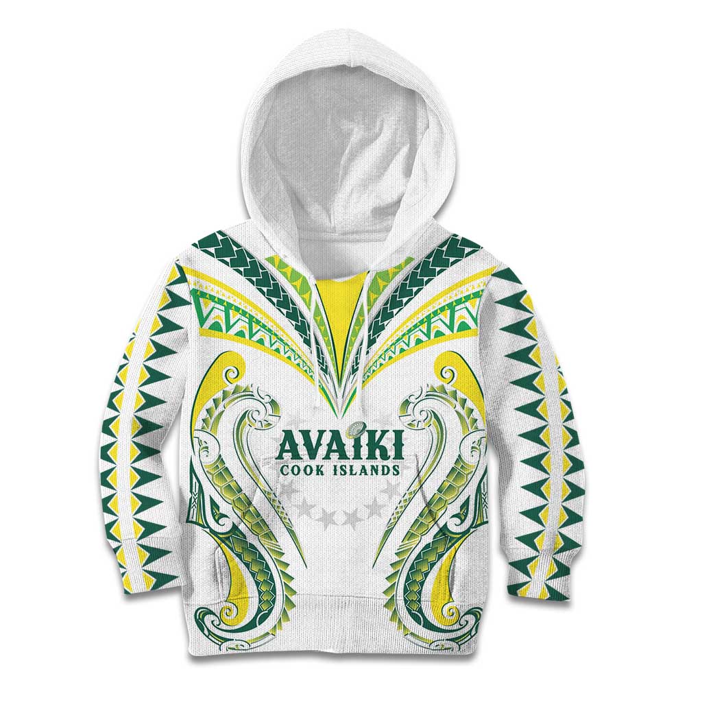 Custom Rugby Cook Islands Avaiki Kid Hoodie White Kuki Airani Tribal Maori Inspired - Polynesian Pride