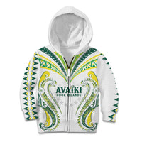 Custom Rugby Cook Islands Avaiki Kid Hoodie White Kuki Airani Tribal Maori Inspired LT9 Zip Hoodie White - Polynesian Pride