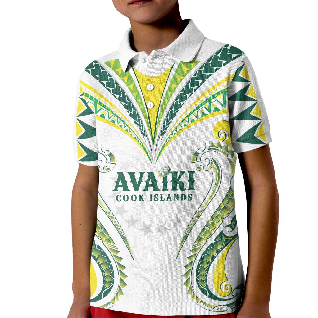 Custom Rugby Cook Islands Avaiki Kid Polo Shirt White Kuki Airani Tribal Maori Inspired - Polynesian Pride