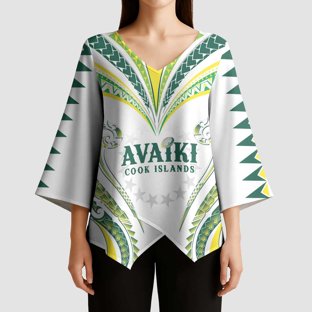 Custom Rugby Cook Islands Avaiki Kimono Sleeve Blouse White Kuki Airani Tribal Maori Inspired - Polynesian Pride