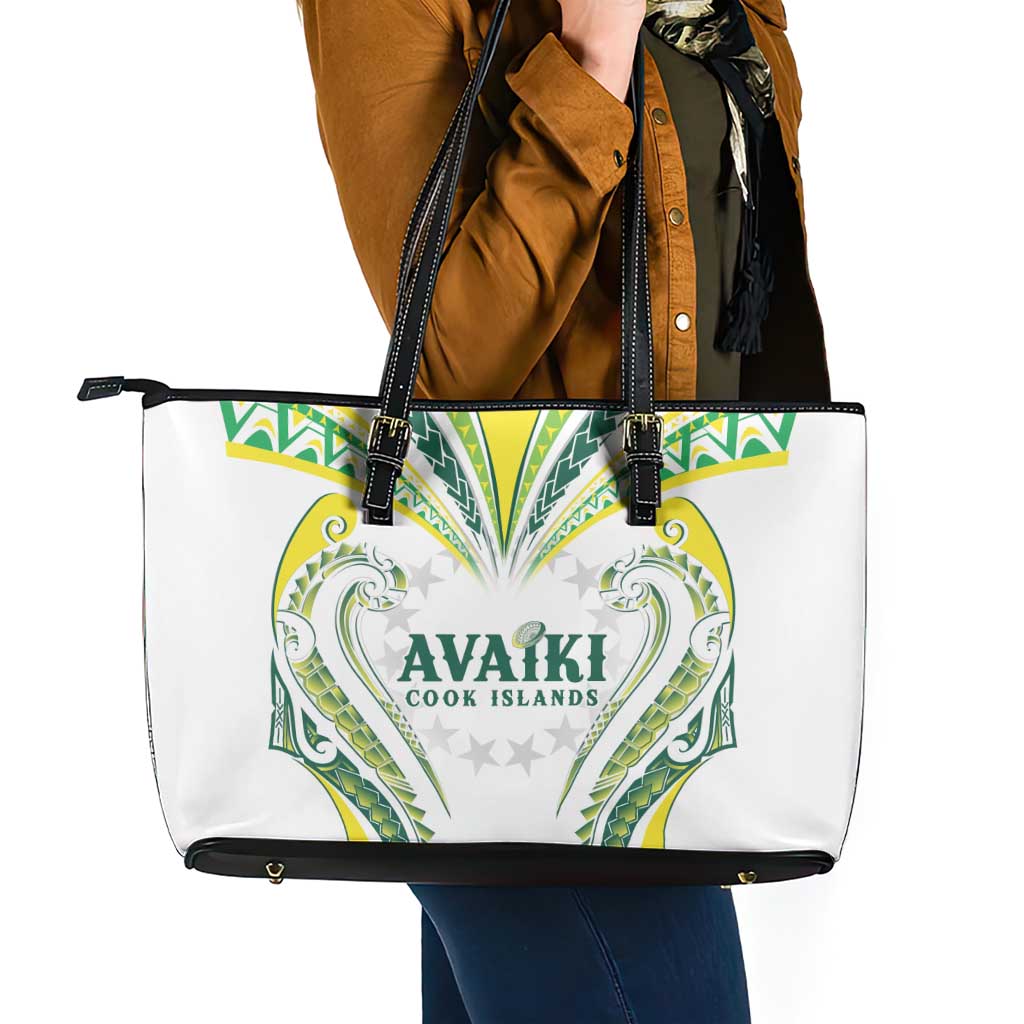Rugby Cook Islands Avaiki Leather Tote Bag White Kuki Airani Tribal Maori Inspired LT9 - Polynesian Pride