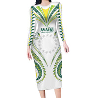 Custom Rugby Cook Islands Avaiki Long Sleeve Bodycon Dress White Kuki Airani Tribal Maori Inspired LT9 Long Dress White - Polynesian Pride
