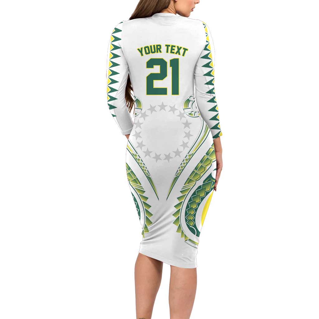 Custom Rugby Cook Islands Avaiki Long Sleeve Bodycon Dress White Kuki Airani Tribal Maori Inspired LT9 - Polynesian Pride
