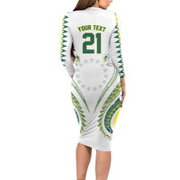 Custom Rugby Cook Islands Avaiki Long Sleeve Bodycon Dress White Kuki Airani Tribal Maori Inspired LT9 - Polynesian Pride