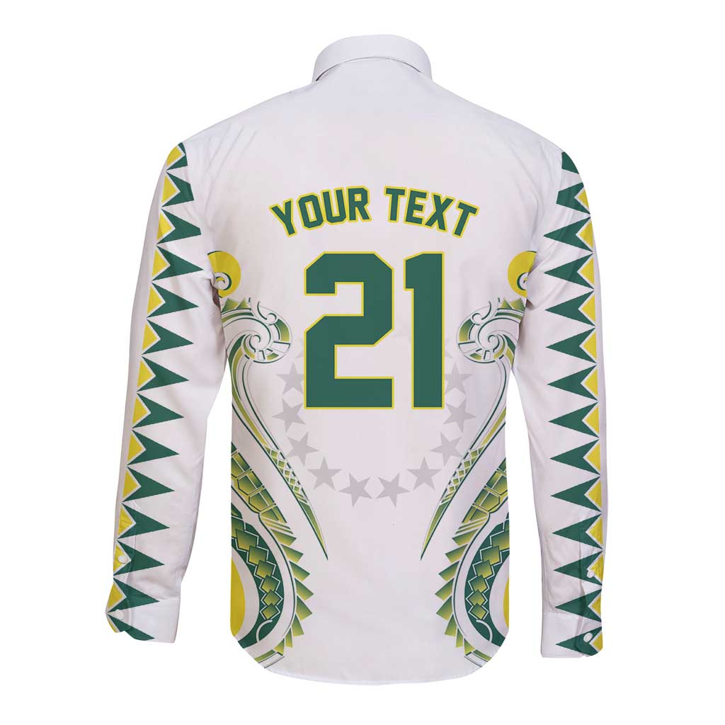Custom Rugby Cook Islands Avaiki Long Sleeve Button Shirt White Kuki Airani Tribal Maori Inspired LT9 - Polynesian Pride