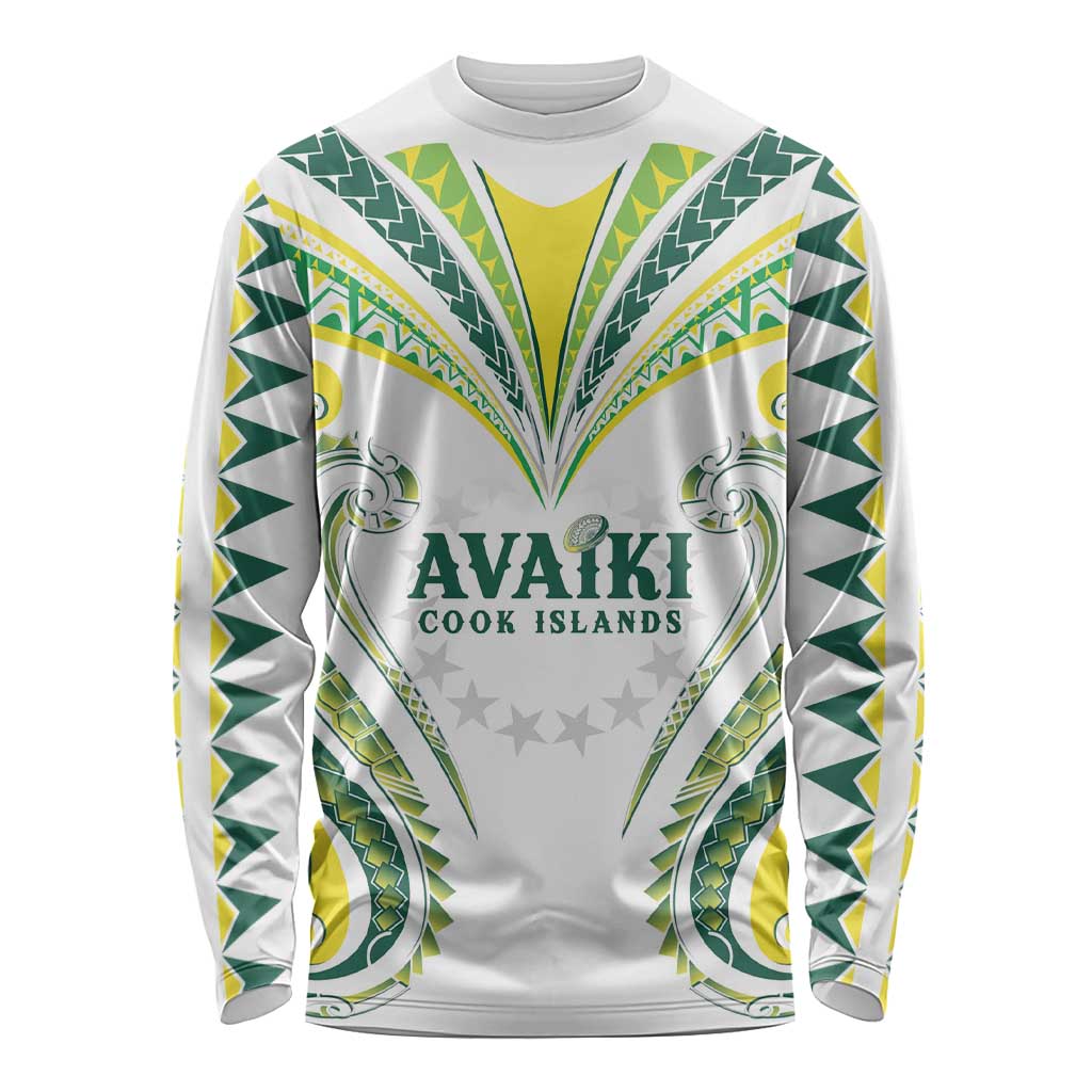 Custom Rugby Cook Islands Avaiki Long Sleeve Shirt White Kuki Airani Tribal Maori Inspired LT9 Unisex White - Polynesian Pride