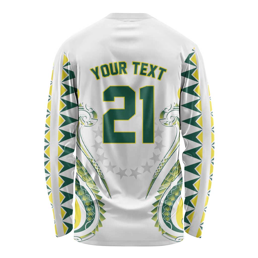 Custom Rugby Cook Islands Avaiki Long Sleeve Shirt White Kuki Airani Tribal Maori Inspired LT9 - Polynesian Pride