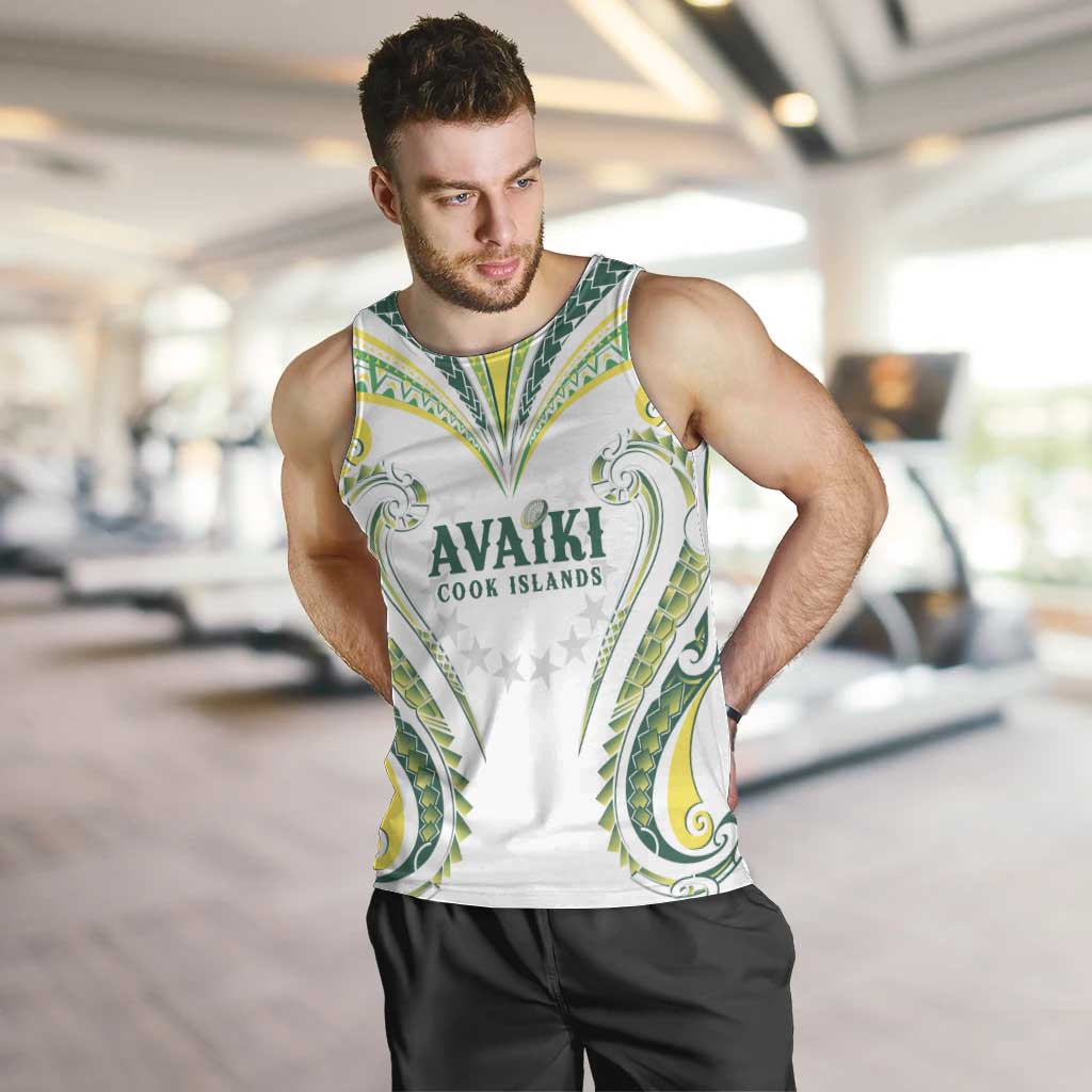 Custom Rugby Cook Islands Avaiki Men Tank Top White Kuki Airani Tribal Maori Inspired LT9 White - Polynesian Pride