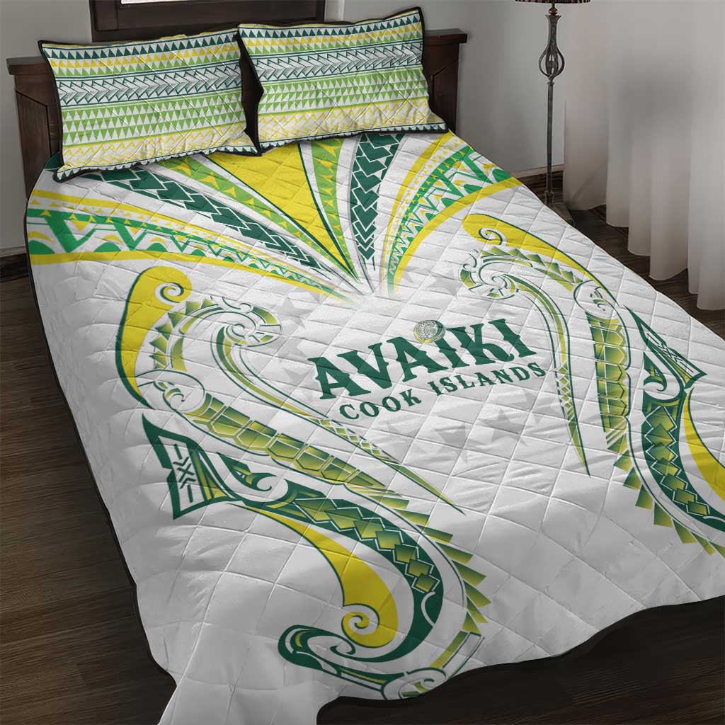 Rugby Cook Islands Avaiki Quilt Bed Set White Kuki Airani Tribal Maori Inspired - Polynesian Pride