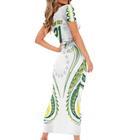 Custom Rugby Cook Islands Avaiki Short Sleeve Bodycon Dress White Kuki Airani Tribal Maori Inspired LT9 - Polynesian Pride