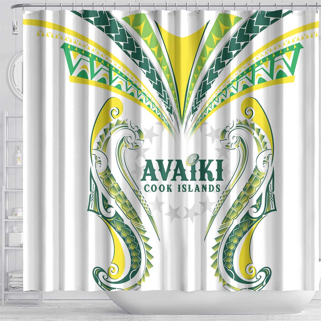 Rugby Cook Islands Avaiki Shower Curtain White Kuki Airani Tribal Maori Inspired LT9 - Polynesian Pride