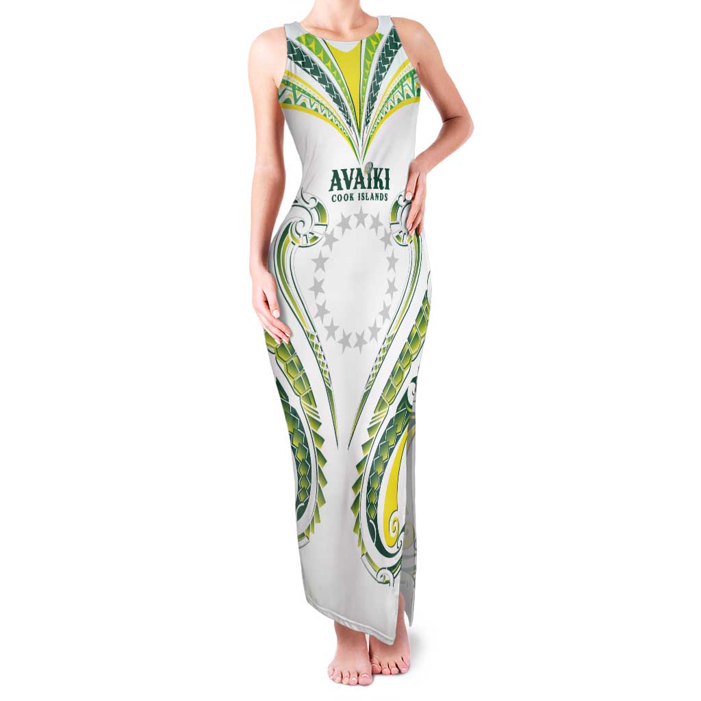 Custom Rugby Cook Islands Avaiki Tank Maxi Dress White Kuki Airani Tribal Maori Inspired LT9 Women White - Polynesian Pride