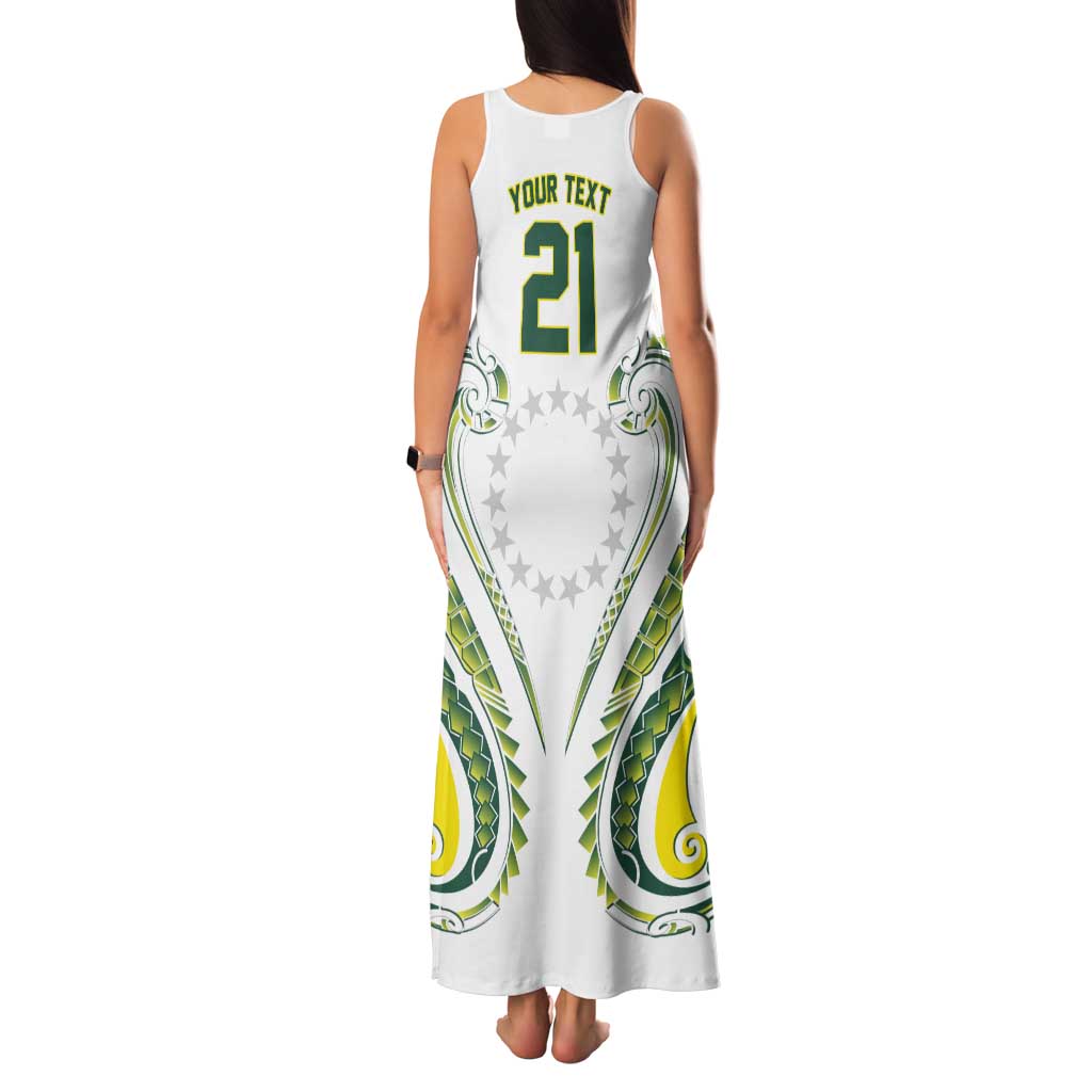 Custom Rugby Cook Islands Avaiki Tank Maxi Dress White Kuki Airani Tribal Maori Inspired LT9 - Polynesian Pride
