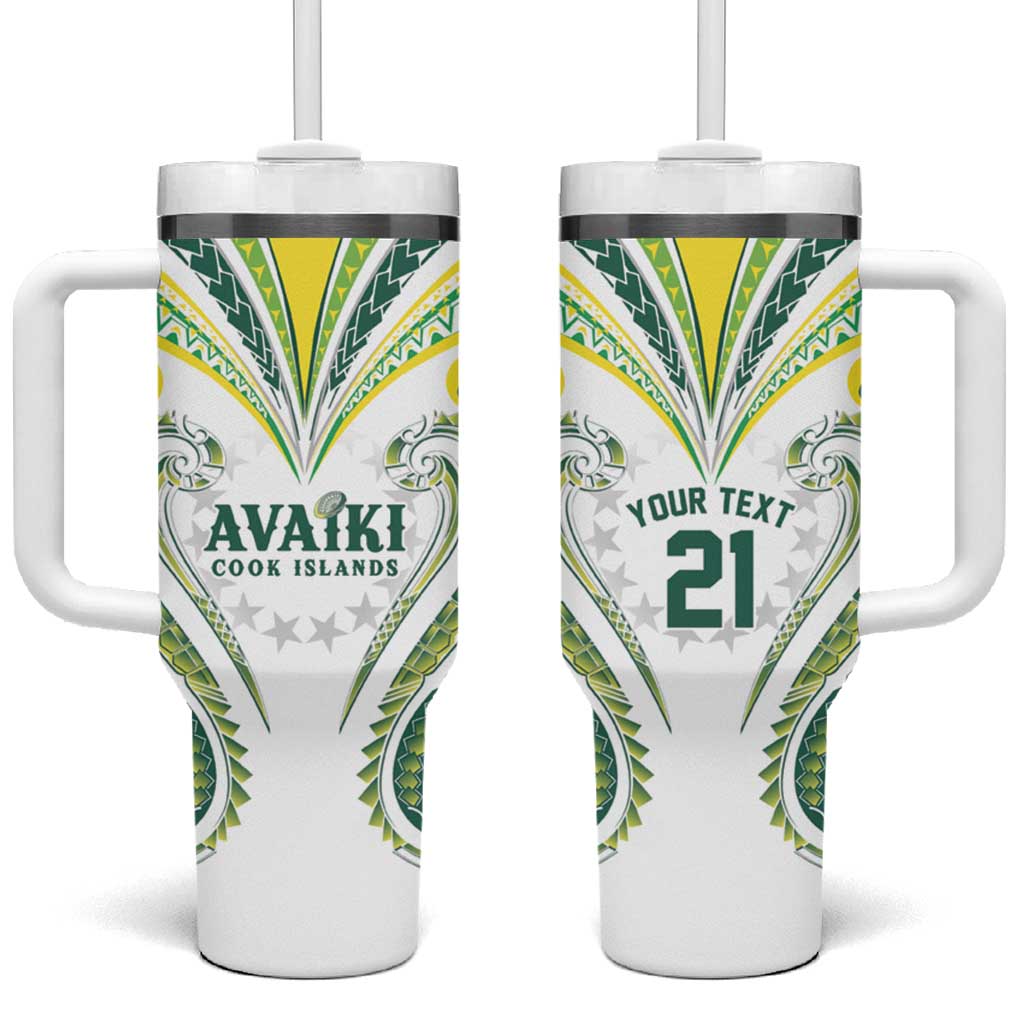 Custom Rugby Cook Islands Avaiki Tumbler With Handle White Kuki Airani Tribal Maori Inspired LT9 One Size: 40 oz White - Polynesian Pride
