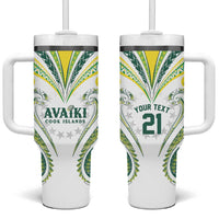 Custom Rugby Cook Islands Avaiki Tumbler With Handle White Kuki Airani Tribal Maori Inspired LT9 One Size: 40 oz White - Polynesian Pride