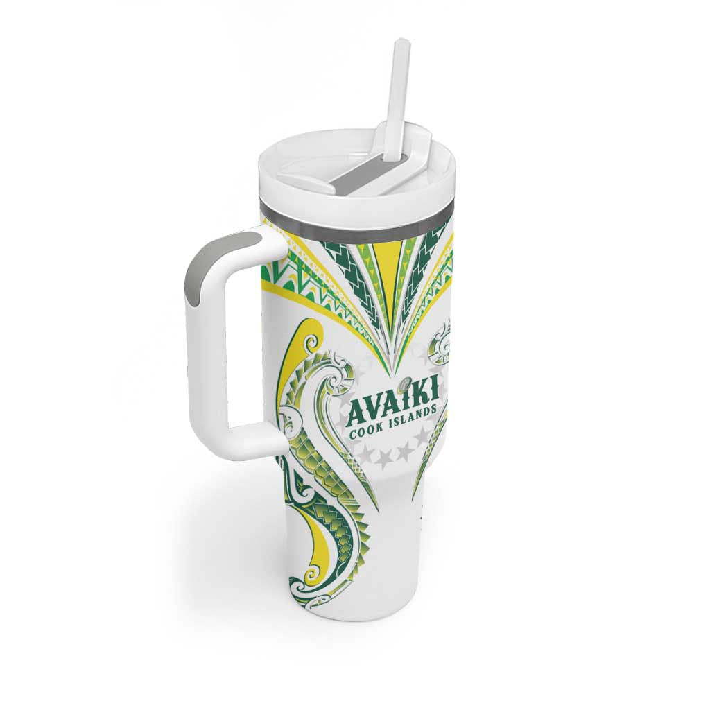 Custom Rugby Cook Islands Avaiki Tumbler With Handle White Kuki Airani Tribal Maori Inspired LT9 - Polynesian Pride