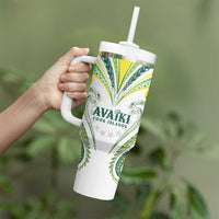 Custom Rugby Cook Islands Avaiki Tumbler With Handle White Kuki Airani Tribal Maori Inspired LT9 - Polynesian Pride