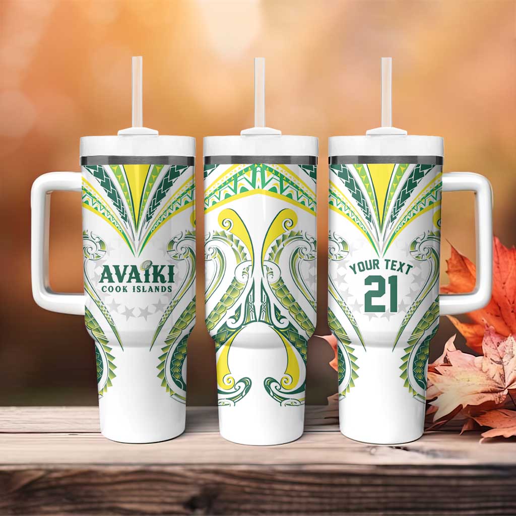 Custom Rugby Cook Islands Avaiki Tumbler With Handle White Kuki Airani Tribal Maori Inspired LT9 - Polynesian Pride