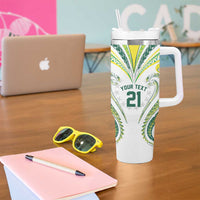 Custom Rugby Cook Islands Avaiki Tumbler With Handle White Kuki Airani Tribal Maori Inspired LT9 - Polynesian Pride
