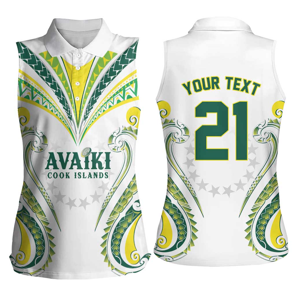 Custom Rugby Cook Islands Avaiki Women Sleeveless Polo Shirt White Kuki Airani Tribal Maori Inspired - Polynesian Pride