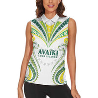Custom Rugby Cook Islands Avaiki Women Sleeveless Polo Shirt White Kuki Airani Tribal Maori Inspired - Polynesian Pride