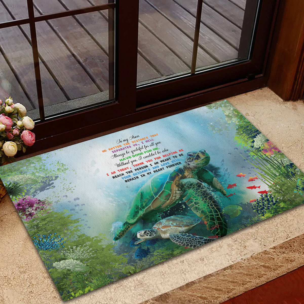 Polynesia Mother's Day Rubber Doormat Magnificent Sea Turtle Of Love and Gratitude