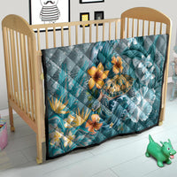 Sea Turtle In The Ocean Quilt with Polynesian Pattern Arty Style