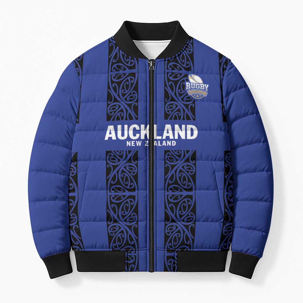 Custom Oceania Football NZ Auckland Bomber Puffer Jacket Maori Tribal Pattern LT9 Unisex Blue - Polynesian Pride