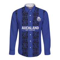 Custom Oceania Football NZ Auckland Long Sleeve Button Shirt Maori Tribal Pattern LT9 Unisex Blue - Polynesian Pride