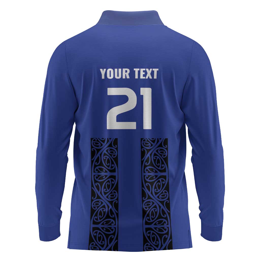 Custom Oceania Football NZ Auckland Long Sleeve Polo Shirt Maori Tribal Pattern LT9 - Polynesian Pride