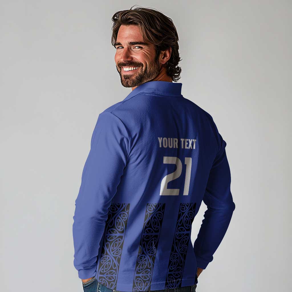 Custom Oceania Football NZ Auckland Long Sleeve Polo Shirt Maori Tribal Pattern LT9 - Polynesian Pride