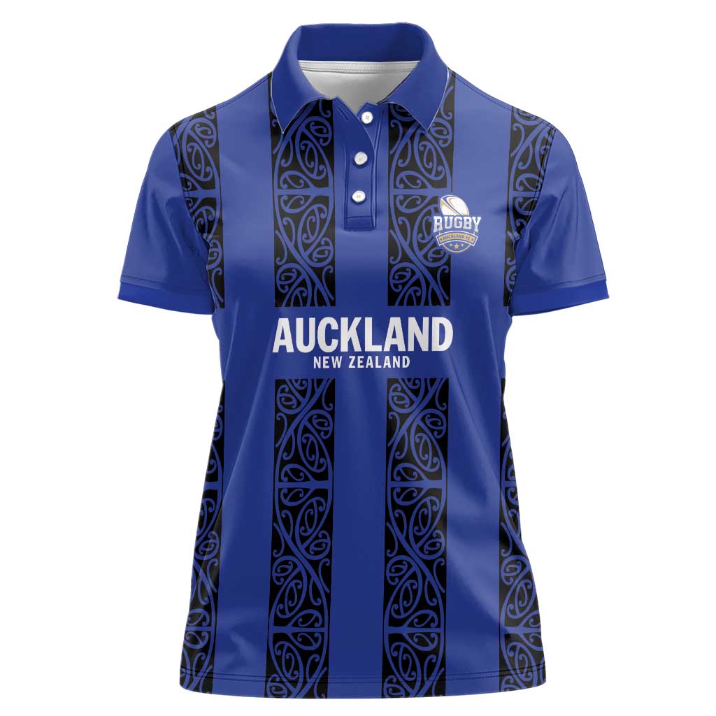 Custom Oceania Football NZ Auckland Women Polo Shirt Maori Tribal Pattern LT9 Female Blue - Polynesian Pride