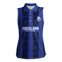 Custom Oceania Football NZ Auckland Women Sleeveless Polo Shirt Maori Tribal Pattern LT9 Female Blue - Polynesian Pride