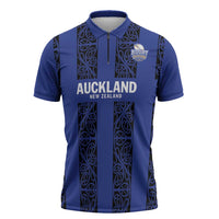 Custom Oceania Football NZ Auckland Zipper Polo Shirt Maori Tribal Pattern LT9 Blue - Polynesian Pride