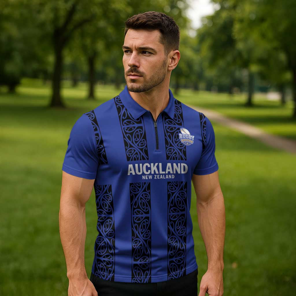 Custom Oceania Football NZ Auckland Zipper Polo Shirt Maori Tribal Pattern LT9 - Polynesian Pride