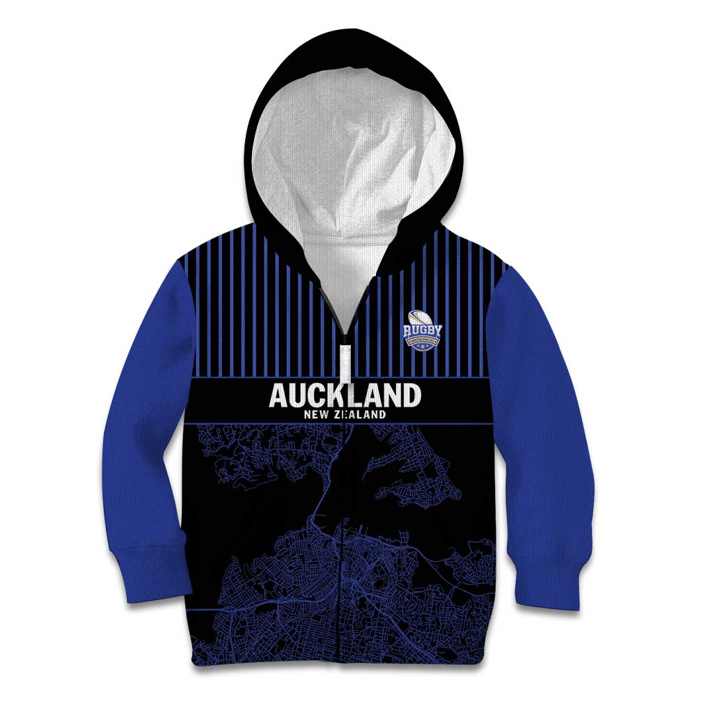 Custom Oceania Football NZ Auckland Kid Hoodie Minimal City Map Style LT9 Zip Hoodie Blue - Polynesian Pride