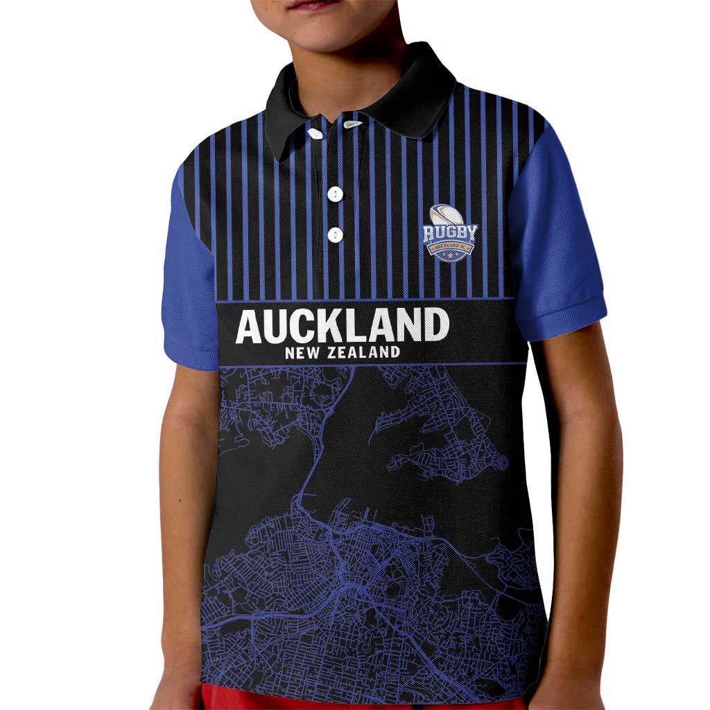 Custom Oceania Football NZ Auckland Kid Polo Shirt Minimal City Map Style LT9 Kid Blue - Polynesian Pride