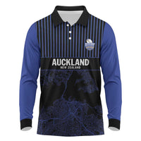 Custom Oceania Football NZ Auckland Long Sleeve Polo Shirt Minimal City Map Style LT9 Blue - Polynesian Pride