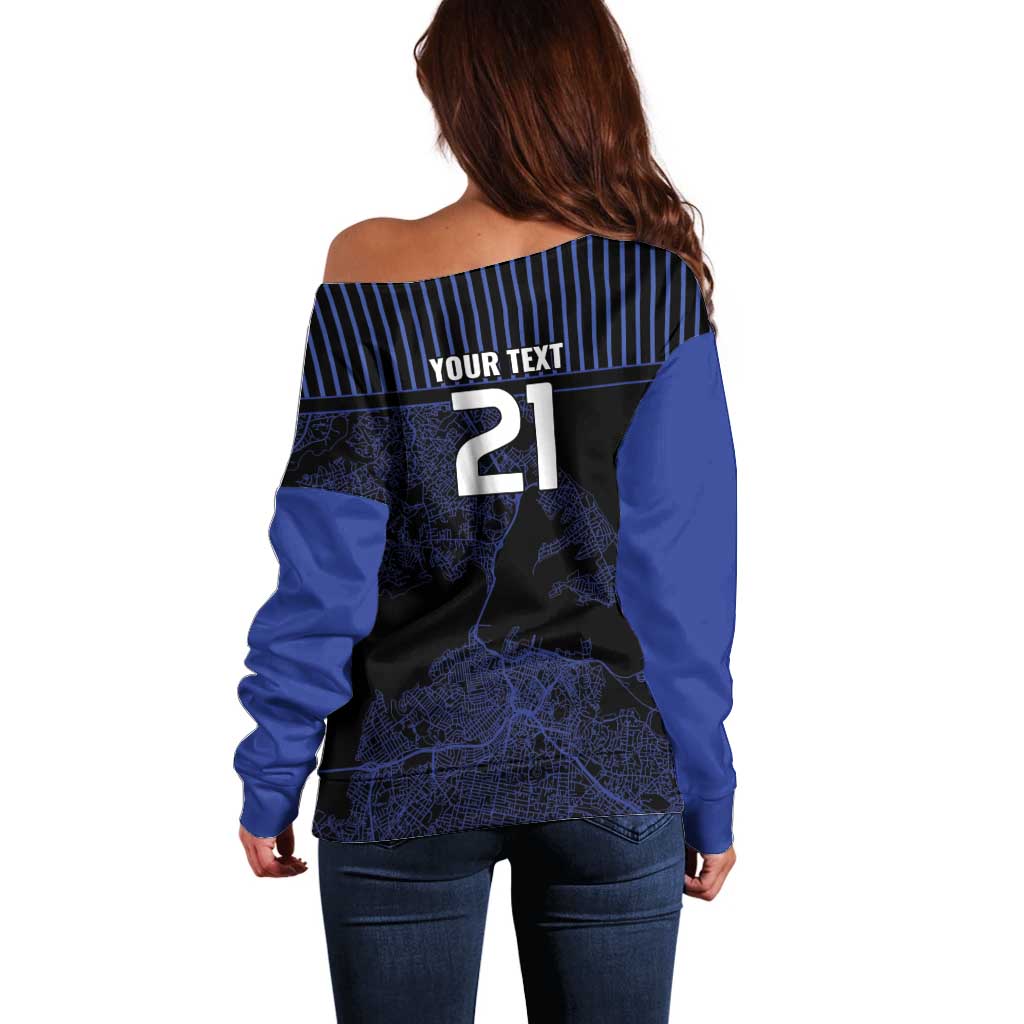 Custom Oceania Football NZ Auckland Off Shoulder Sweater Minimal City Map Style