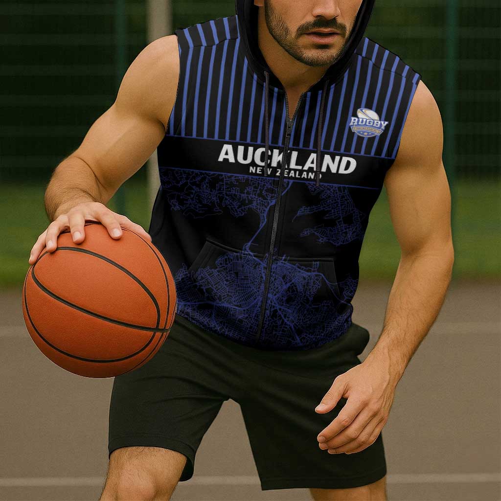 Custom Oceania Football NZ Auckland Sleeveless Zip Hoodie Minimal City Map Style LT9 - Polynesian Pride